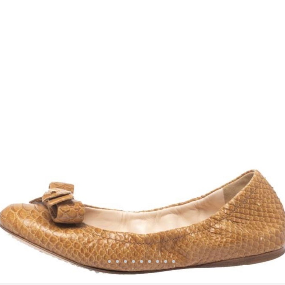 Prada Beige Python Leather Bow Ballet Flats - image 4